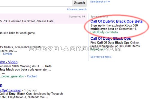 Black Ops Beta Ad On Google